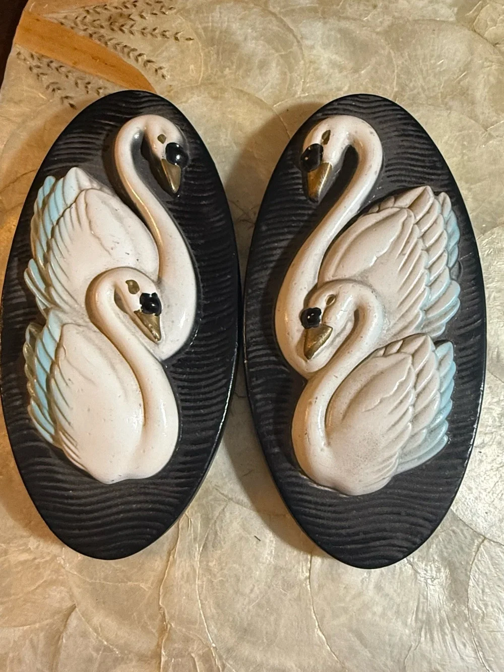 Pair of White Swan Wall Plaques - Home Wall Decor